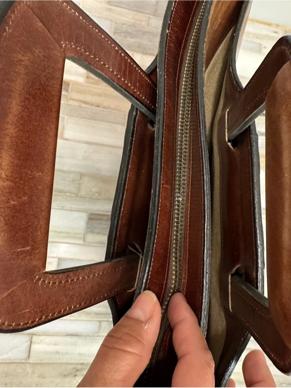 Rare vintage Oleg Cassini leather briefcase two tone leather drop handles zip